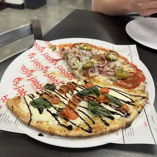 half caprese half custom pizza