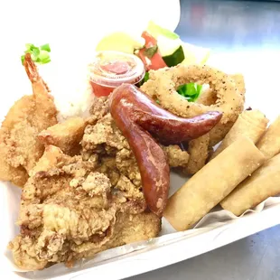 Pinoy Platter (Calamari,Camaron,Longganisa, Fried Chicken,lumpia Shanghai)