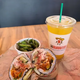 Rockport and edamame with mango lemonade