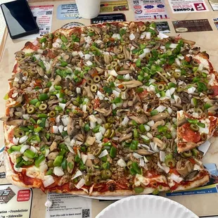a large pizza on a table