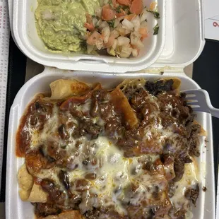 Supposed to be Nachos, why with the red sauce? Chips were soggy.