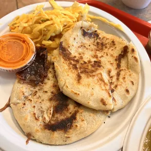 Pupusas Top is bean and cheese, bottom is pork and beans