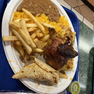 a plate of food on a tray