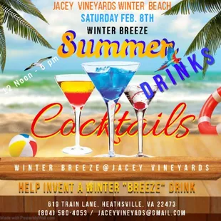 Come help us invent Summer Cocktails in the middle of Winter.