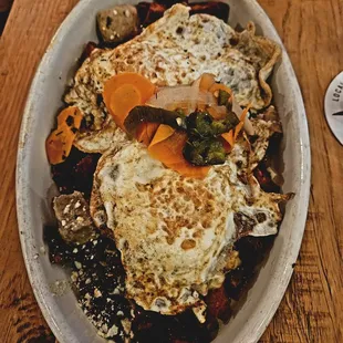 Brunch pork, egg, potouin