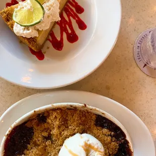Key lime cheesecake, peach berry cobbler
