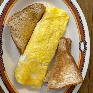 Three cheese omelette and toast.