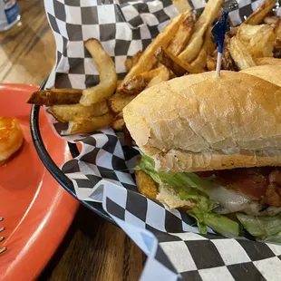 Grilled chicken and bacon. Shrimp from Simone else. Very good