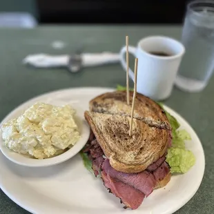 Pastrami Sandwich and potato salad