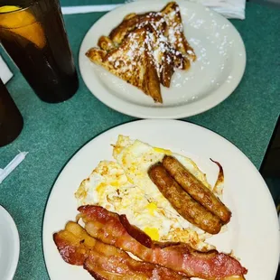 2 Piece French toast 2 Eggs 2 bacon 2 links