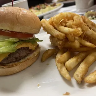 1/4 burger with super fresh and crunchy fries.