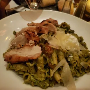 Although it looks pretty..the worst pasta dish I've ever had. Pastey with extremely dry chicken. Simply inedible.