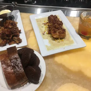 Scallops, fried oysters, and an Old Fashioned bourbon
