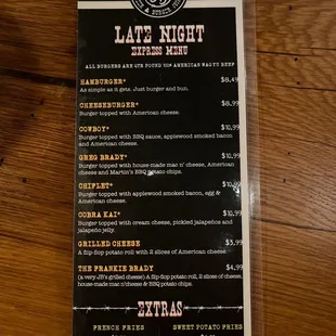 The late night menu