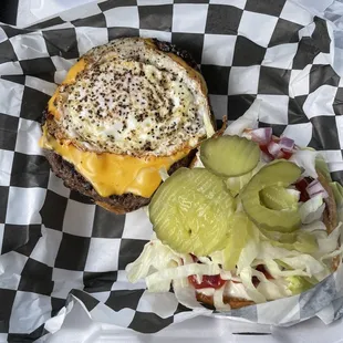 Jack Bs burger with egg