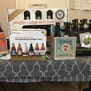 The Sixth Glass 10.5% Quad Ale.  Variety Pack of 7.5%-10.7%  Tank 7 8.5%  Ace [Perry Hard Cider] 5% &amp; Gluten Free