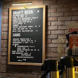 Drinks menu