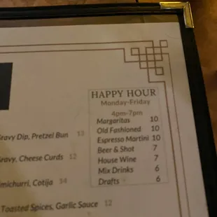 Happy hour menu