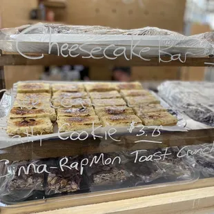pastries on display in a bakery window