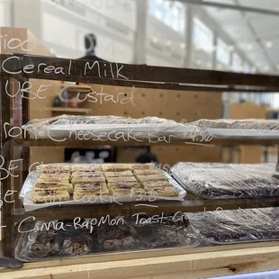 a display of pastries in a bakery