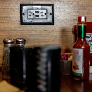 USB &amp; three-prong outlets at every table inside