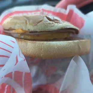 Breakfast sandwich it was supposed to be sausage but I think they ran out so I didn't get to eat my breakfast today.