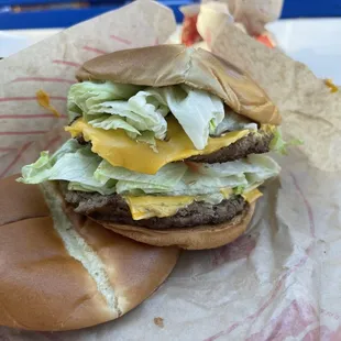 I combined two jumbo jacks with cheese  and I stopped buying french fries from Jack because they're too stingy with the portion