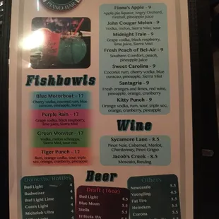 Drink menu