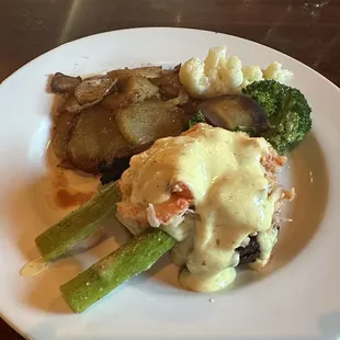 Bacon wrapped filet mignon Oskar style (crab on top) with Bavarian potatoes