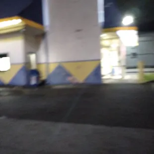 a gas station at night