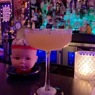 a drink in a martini glass