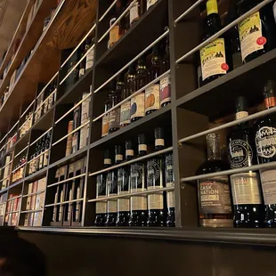 a wall of wine bottles