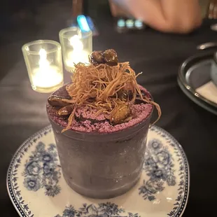 Pick Me Up - ube tiramisu, pistachio cake, kataifi crunch, honey candied pistachio
