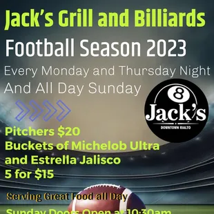Football Season 2023 Drink Specials