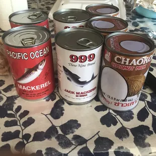 Can of coconut milk , mackerel cans to make mackerel casserole. Samoan style. Delicious