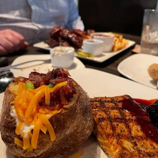 Blackberry BBQ Salmon and Loaded Baked Potato