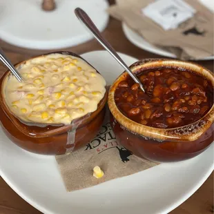two bowls of chili and beans