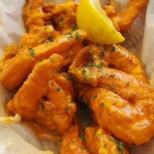 Boom Boom Shrimp, tastes like Buffalo pretty spi y but delicious and big!