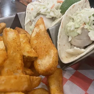 Grilled cod taco and fries