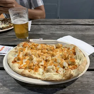 Probably not the best picture, but I tried the Buffalo chicken pizza and &quot;Sticky Situation&quot; IPA