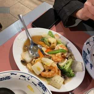 Jumbo Shrimp with Mixed Vegetables.