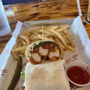 Buffalo Chicken Wrap with fries