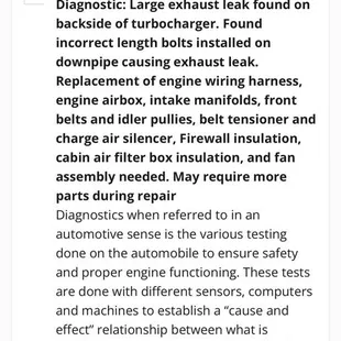 Diagnose received by other dealership of damages caused by using wrong bolts by Jackie cooper.