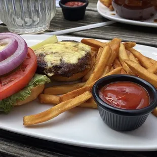 BYOBurger with fries.