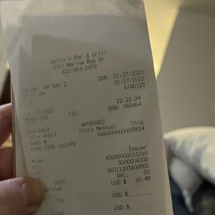 a receipt for a restaurant