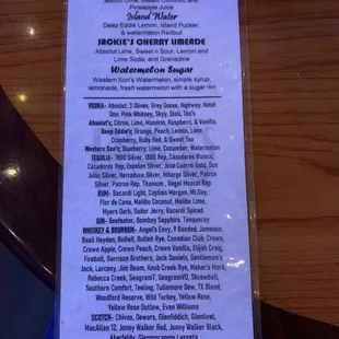 Specialty drink menu