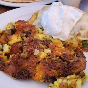Apple sausage omelette.