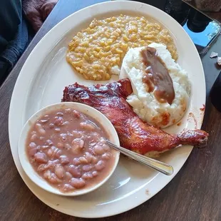 BBQ Chicken plate  "Meat and three" Daily plate lunches. We'll be glad to see you.   08/22/2022