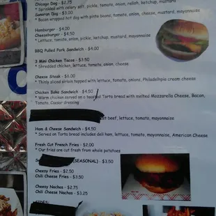 a menu for a fast food restaurant