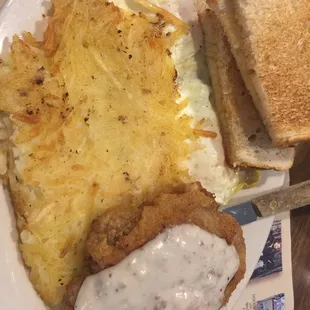 Chicken fried steak and eggs yummy!